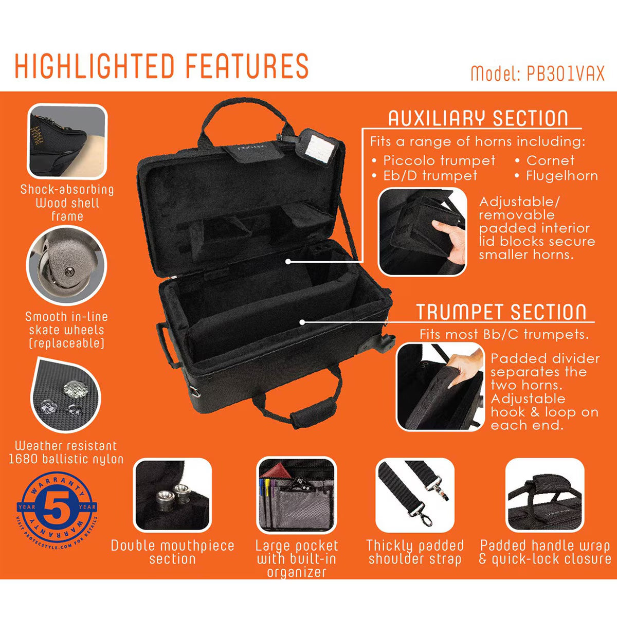 Protec VAX Trumpet / Auxiliary Combination Case