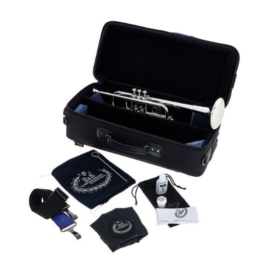 B&S Metropolitan C trumpet. silver plated w harmonic weights and double case.