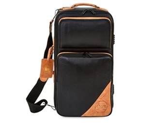 Gard Elite compact triple gig bag. black leather w tan trim