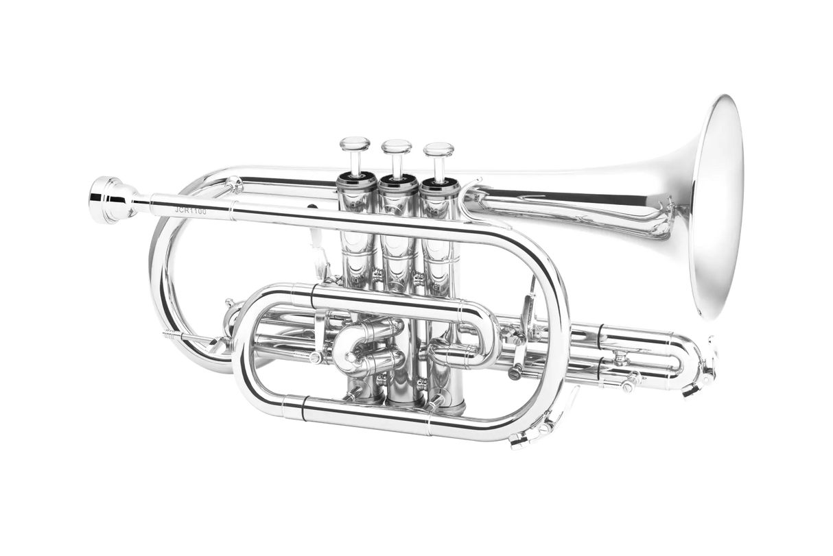 Jupiter JCR1100SQ Intermediate Bb Cornet with Yellow Brass Bell - Silver-Plated